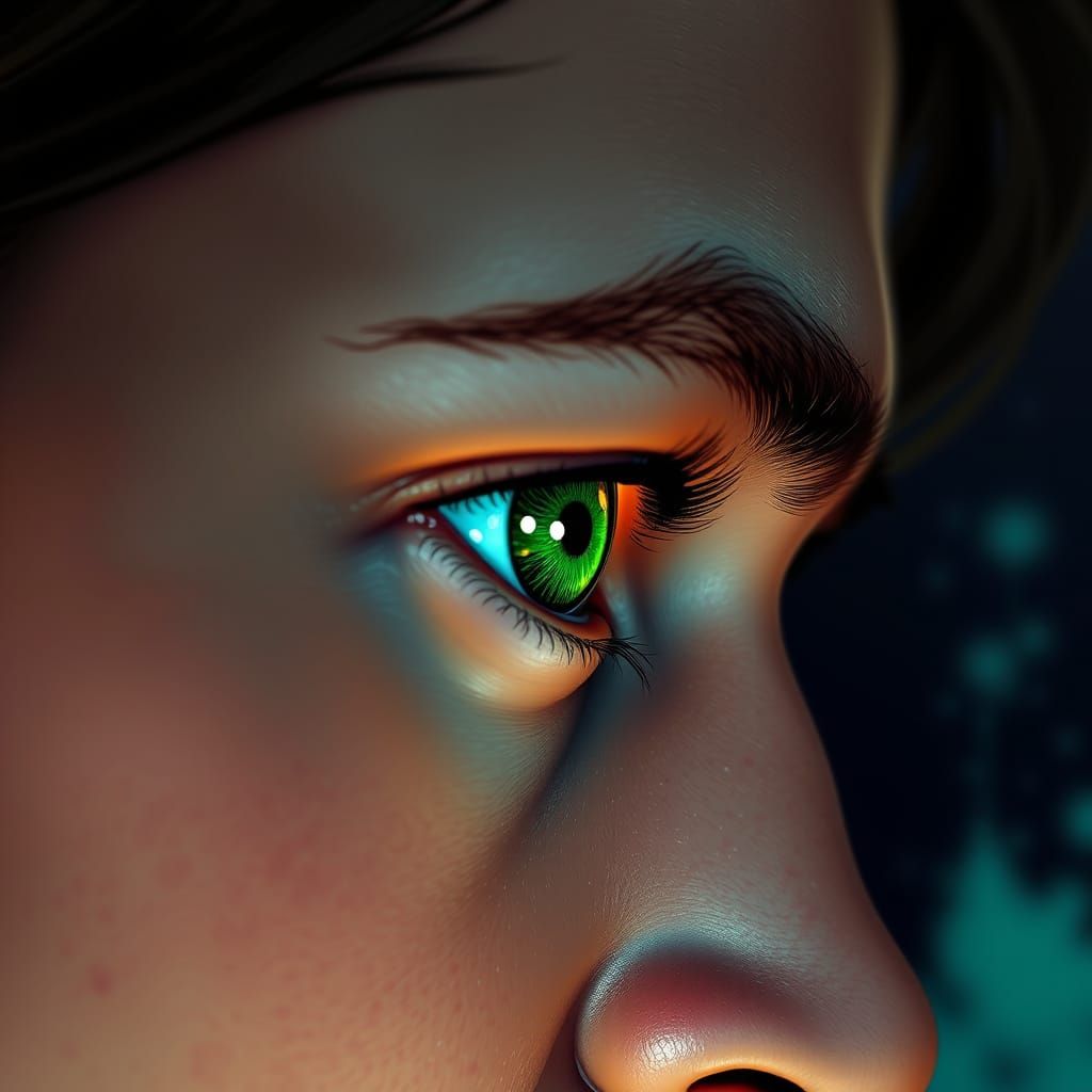 Hyperrealistic Portrait of a Green-Eyed Human in Dramatic Li...