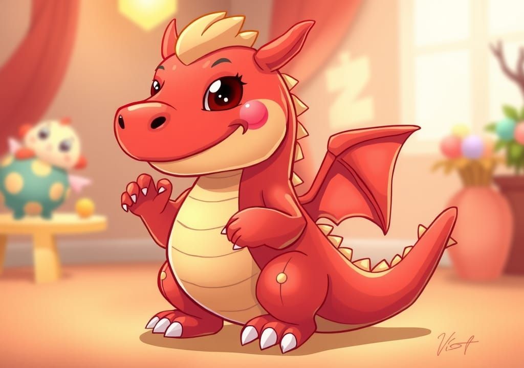 Adorable Red Dragon in Sanrio Cartoon Style