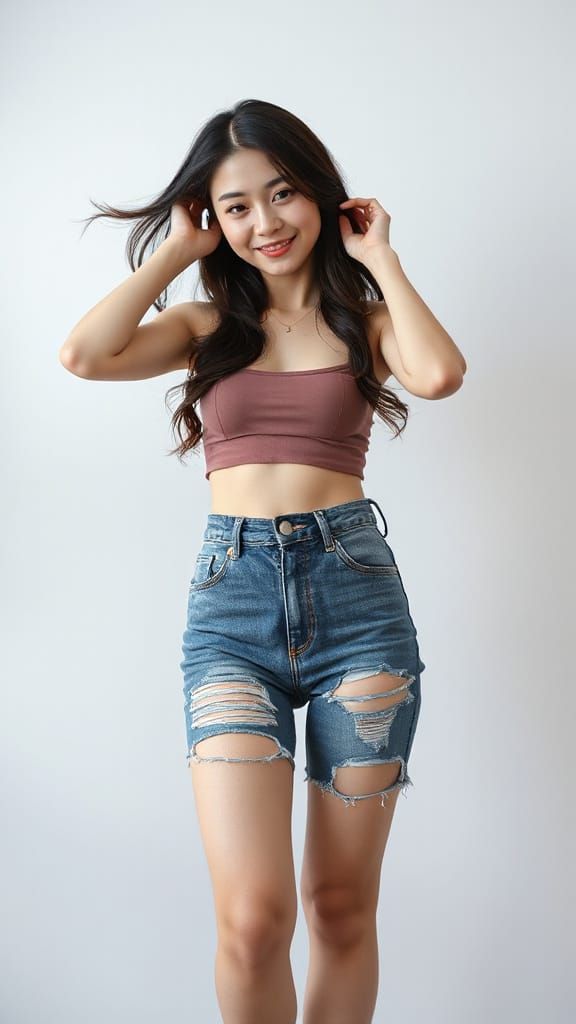 Beautiful Korean Woman Posing in Denim Jeans