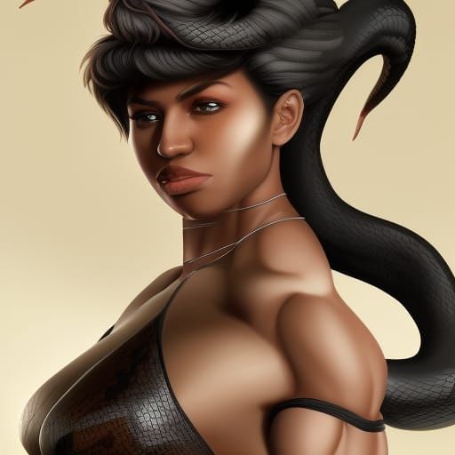 Muscular Woman with Snakes: Fantasy Concept Art
