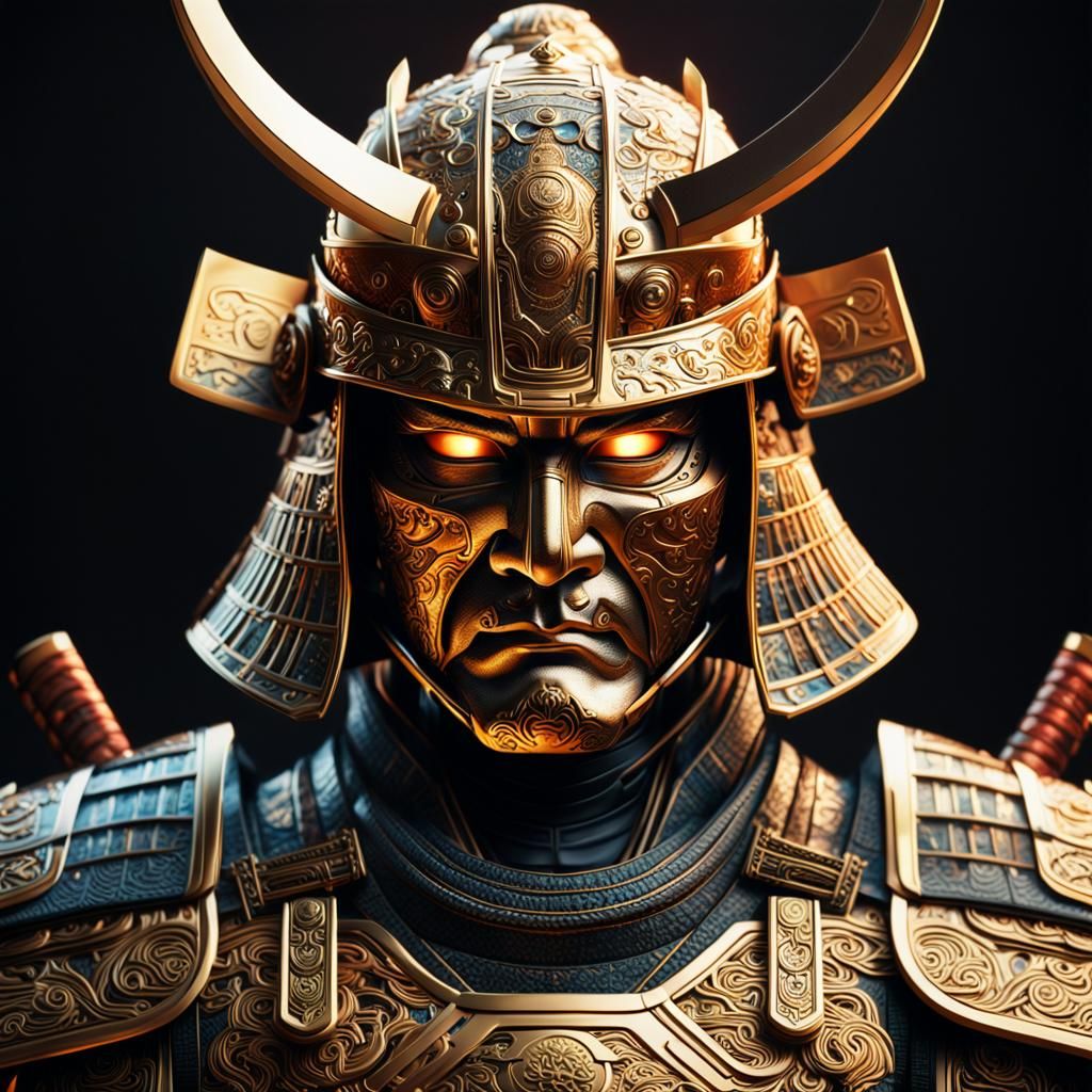 Futuristic Shogun Portrait in Japanese Steampunk Style