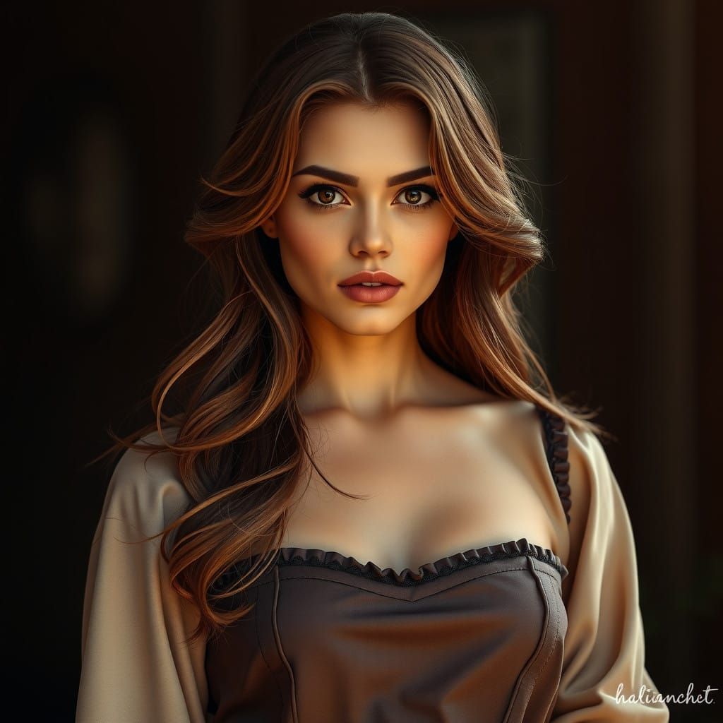 Brazilian Beauty With Vibrant Red Hair and Deep Eyes, in Hyp...