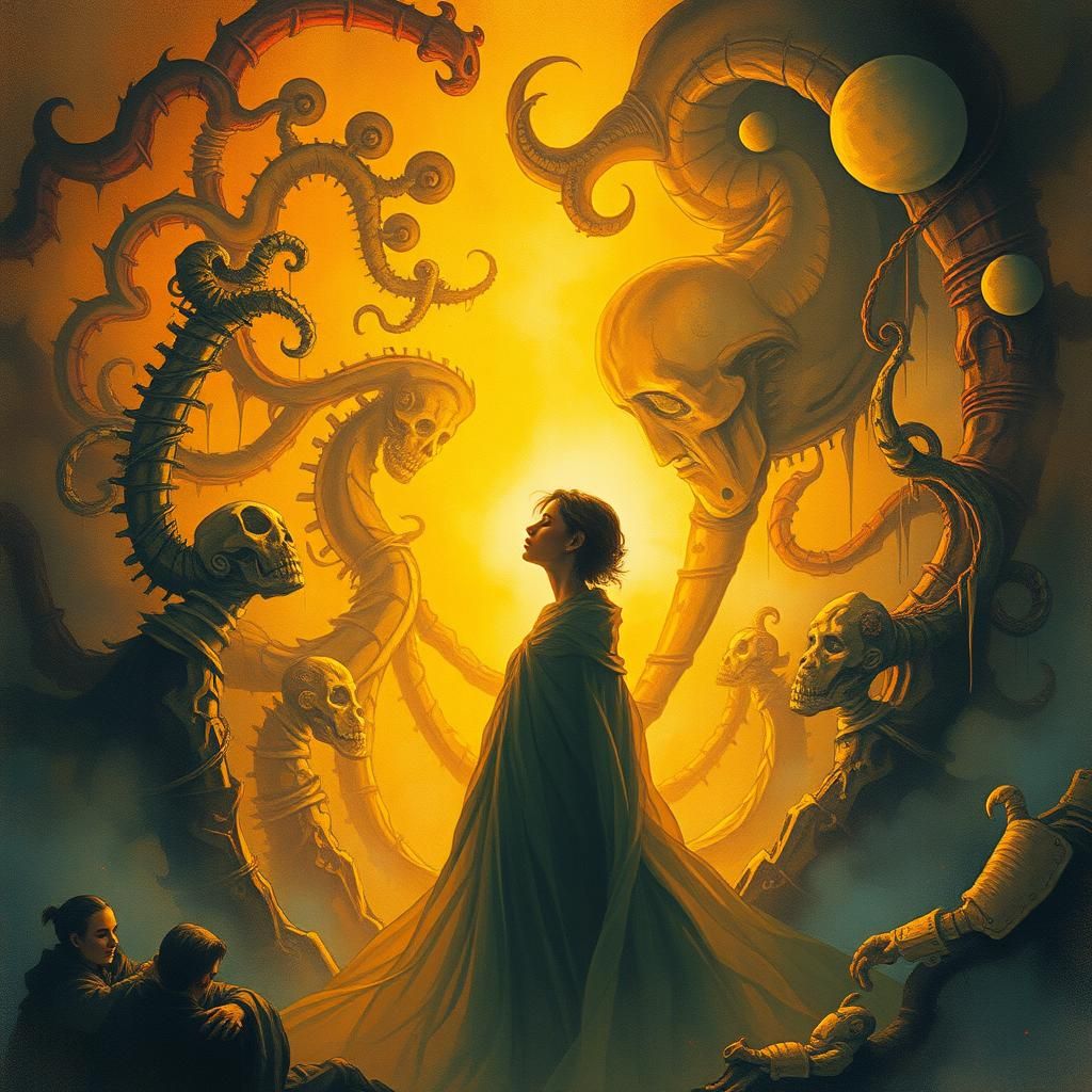 Mystical Organpunk Dreamscape in Surreal Watercolor Style