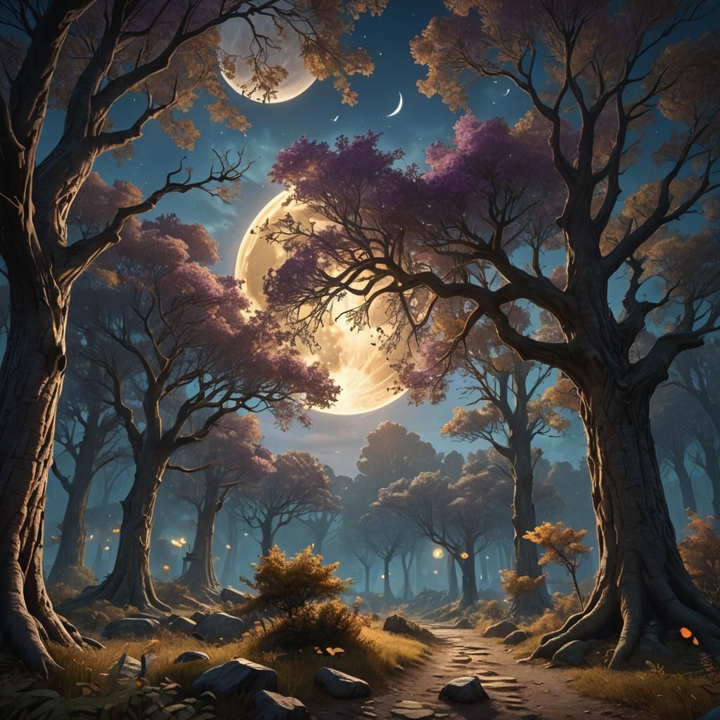 Mystical Harvest Moon Fantasy Landscape Concept Art
