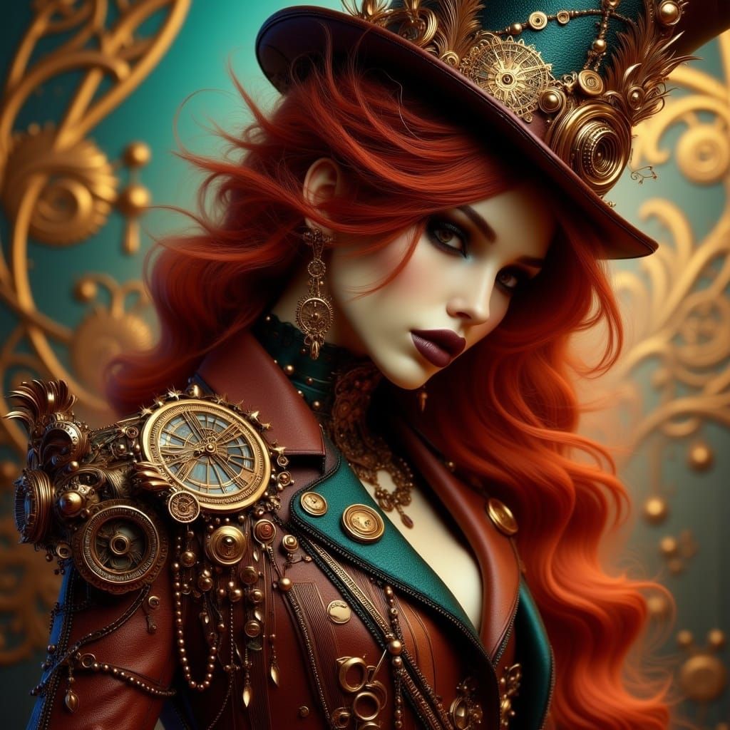 Steampunk Mad Hatter's Elegance in Art Nouveau Punk Style