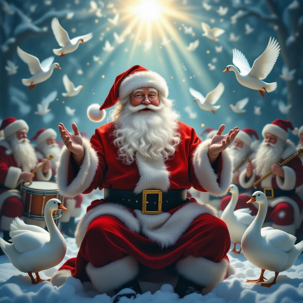 Surreal Santa Claus with Christmas Dancers