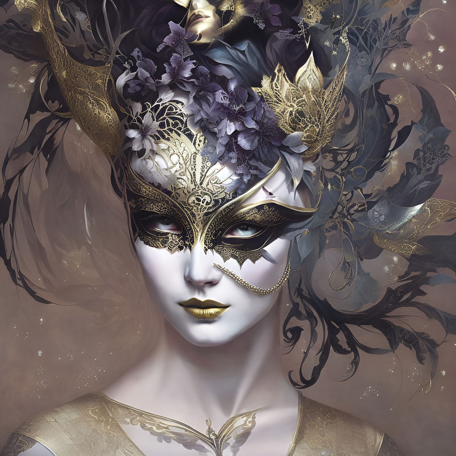 Golden Masquerade Mask Portrait with Dynamic Lighting