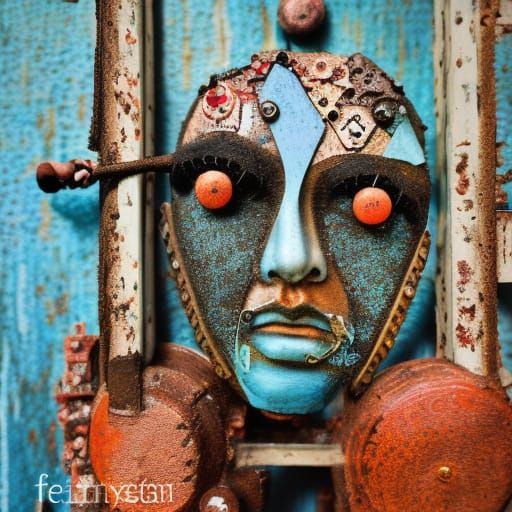 Vibrant Assemblage Art Masterpiece in Boho Style