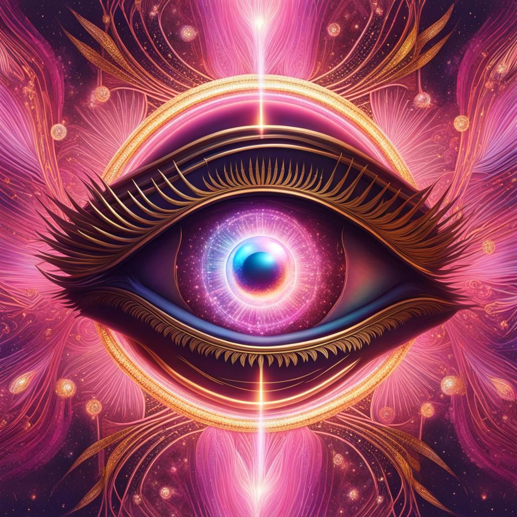 Electric Eye with Pink Retina in Cosmic Illustration