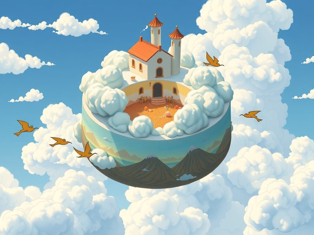 Dreamy Whimsical Sky Cake in Studio Ghibli Style