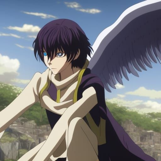 Lelouch with Wings in Studio Ghibli Anime Style