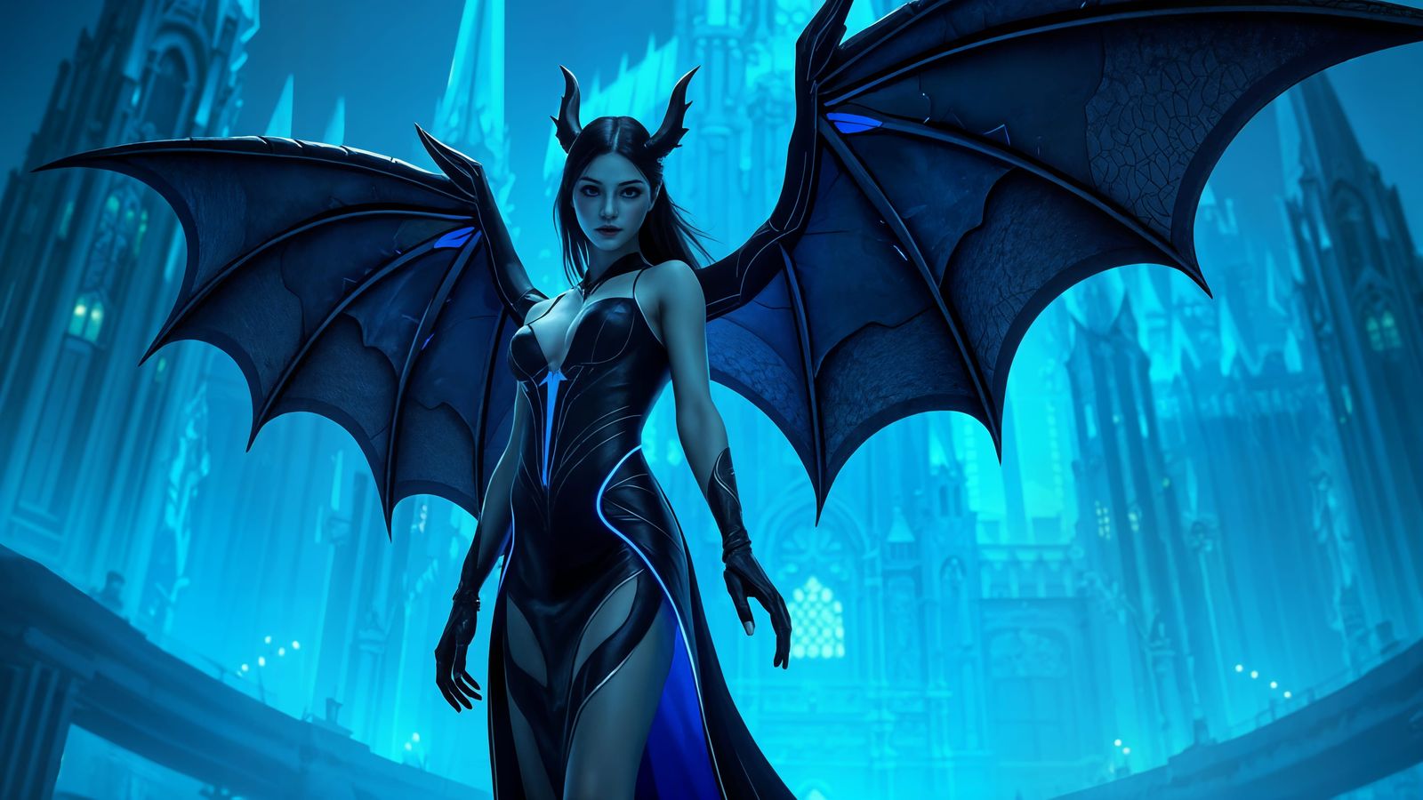 Ethereal Dragon Sorceress in Neon Cyberpunk Splendor