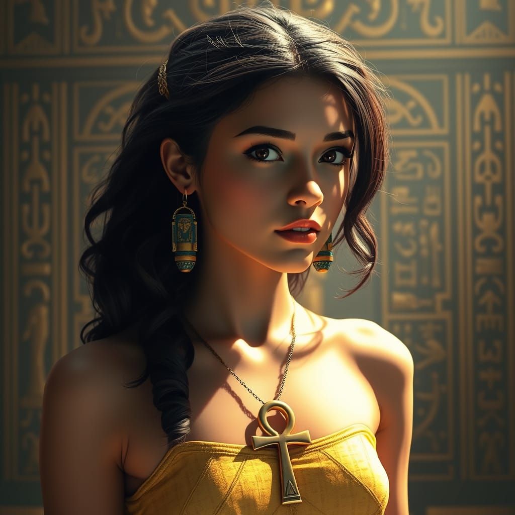 Egyptian Woman with Ankh in Digital Art Style