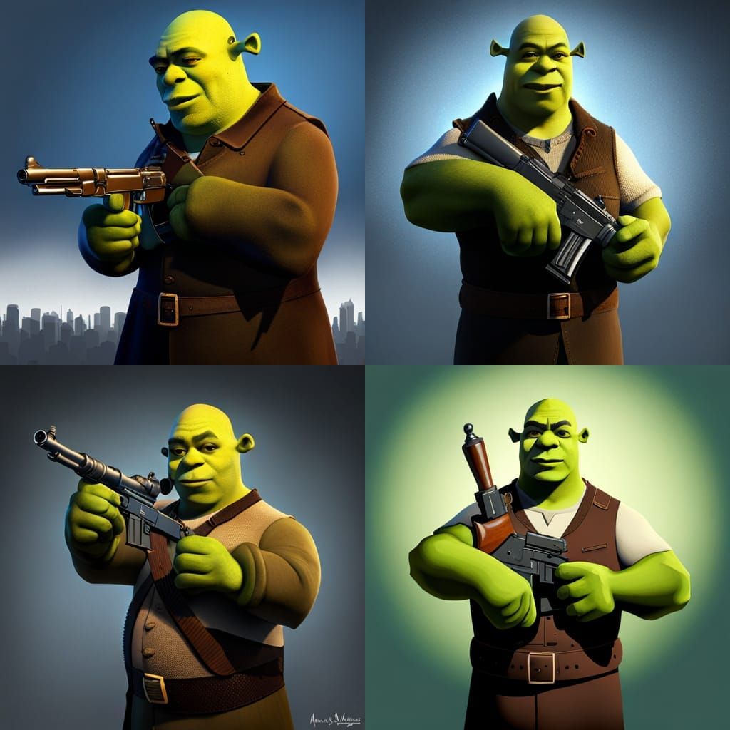 Shrek with an AK-47 Assault Rifle