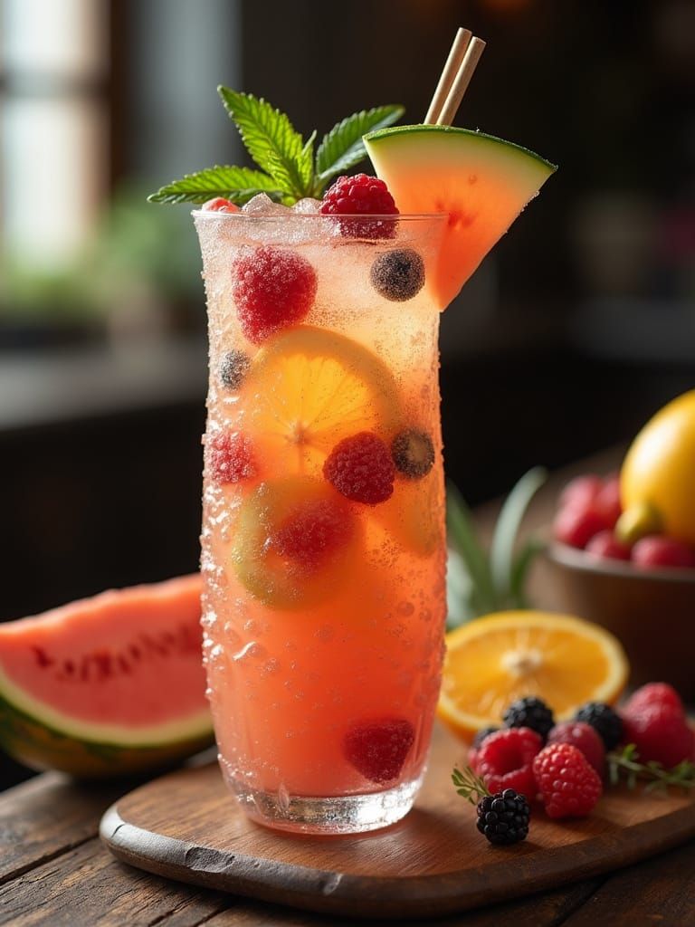 Refreshing Fruit Punch in Fantasy Tavern, Hyper-Realistic