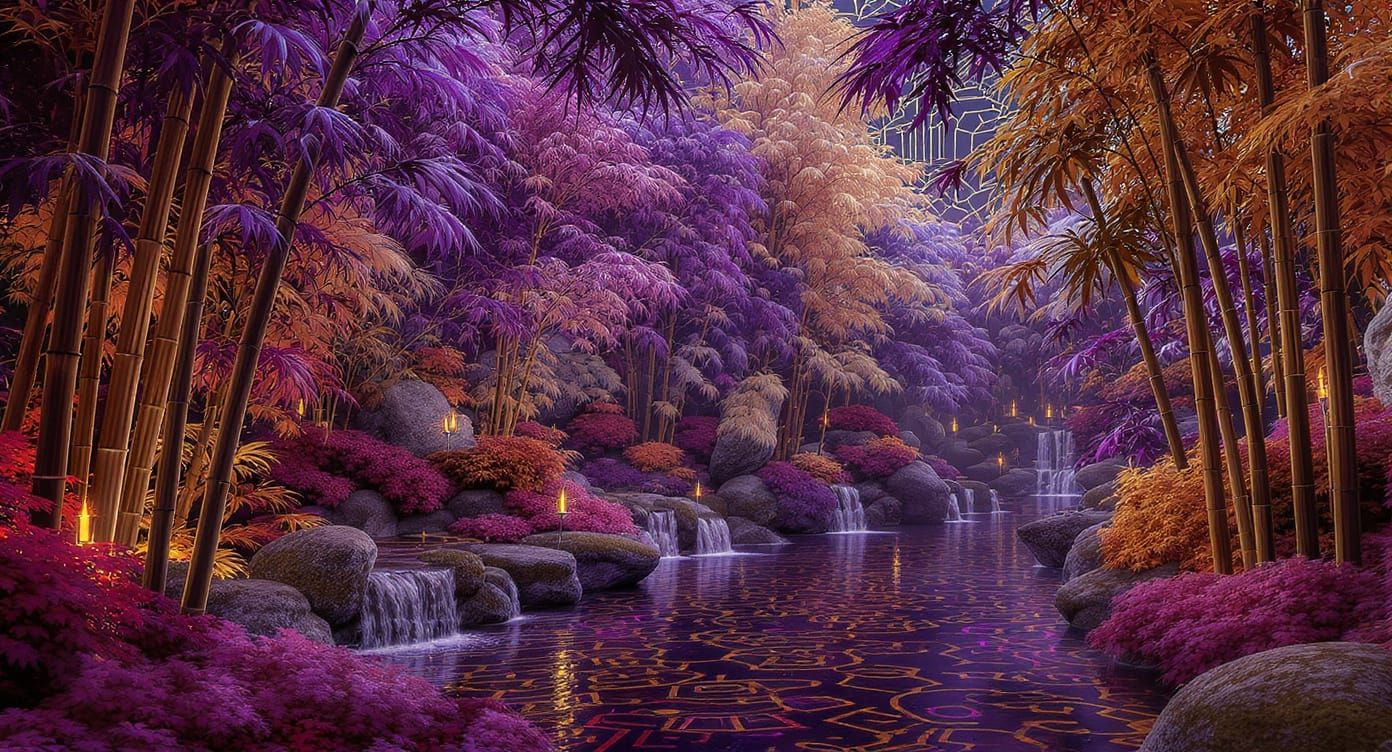 Surreal Baroque Bamboo Garden With Geometric Patterns