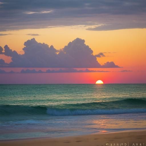 Green Flash Sunset over White Sand Beach