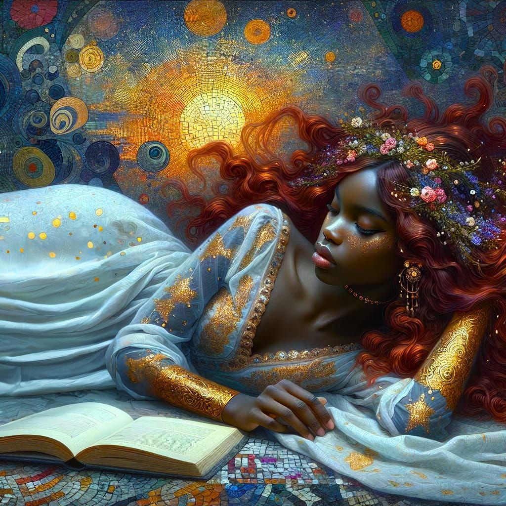 Ethereal Watercolor Portrait of a Woman Reading in a Dreamli...