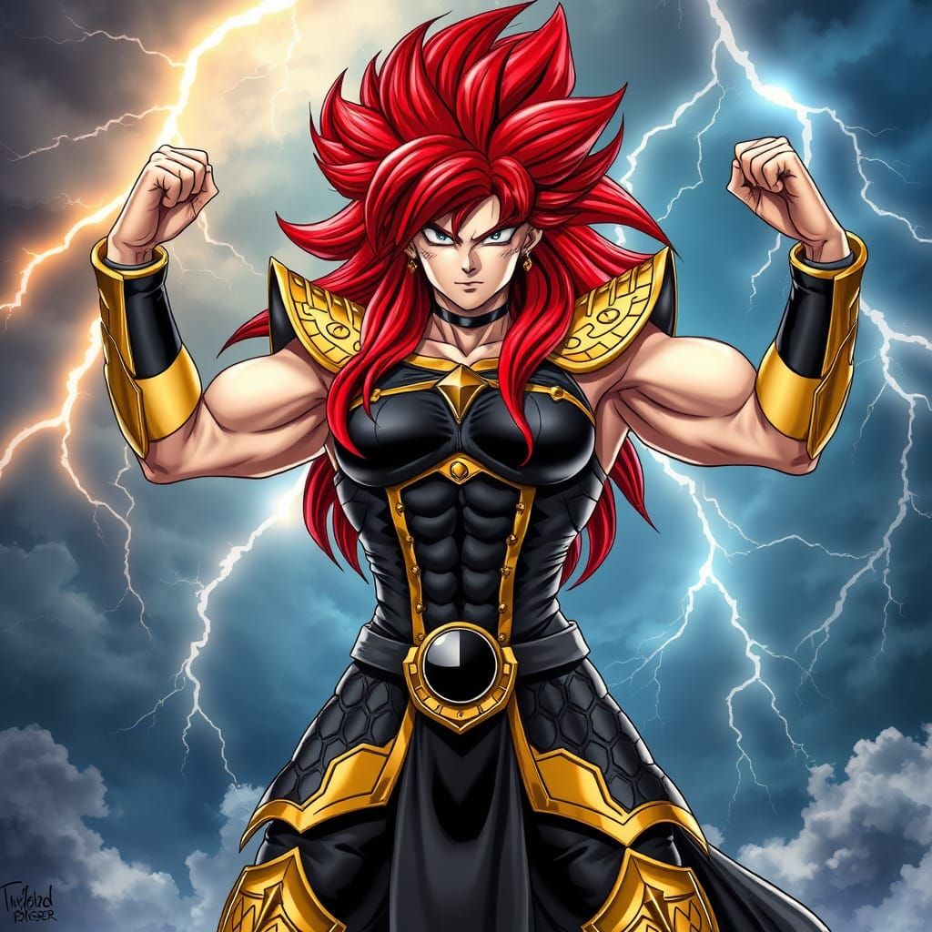 Epic Saiyan Warrior Woman in Vibrant Crimson Armor