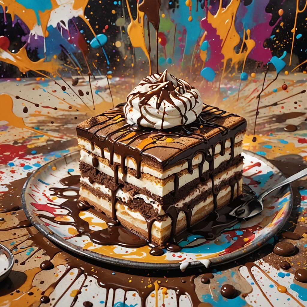 Decadent Tiramisu Dessert on Graffiti Table