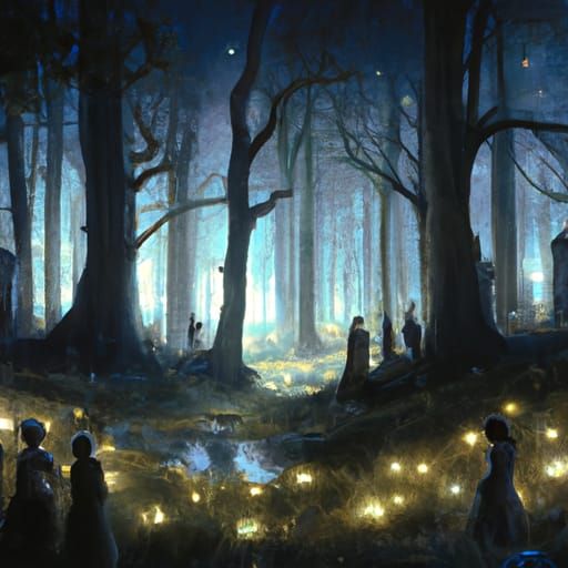 Mysterious Rituals in a Glowing Forest Grove