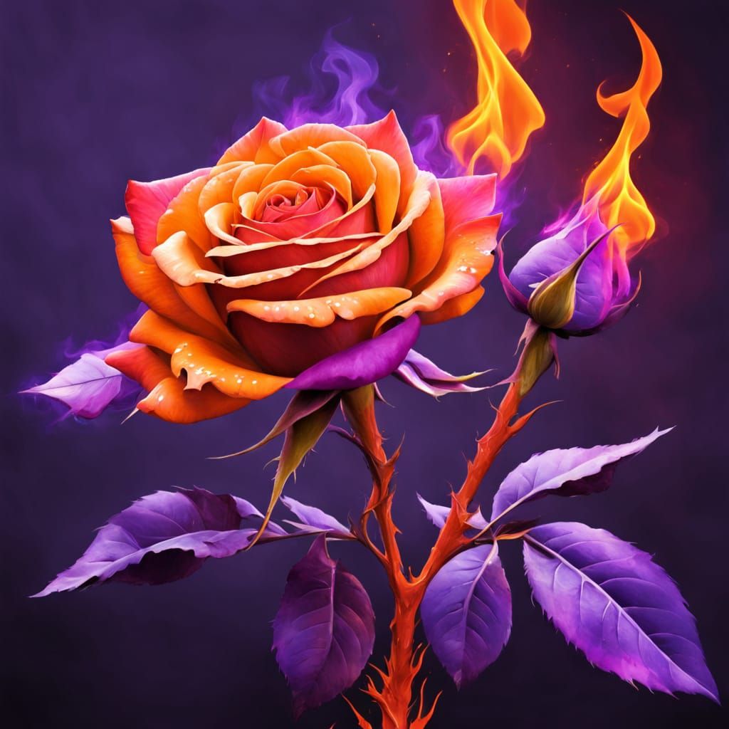 Fiery Red Rose with Neon Flames