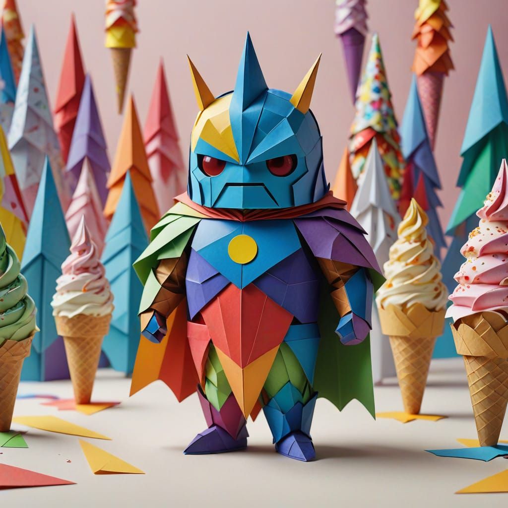 Paper Origami Superhero of Colorful Dreams