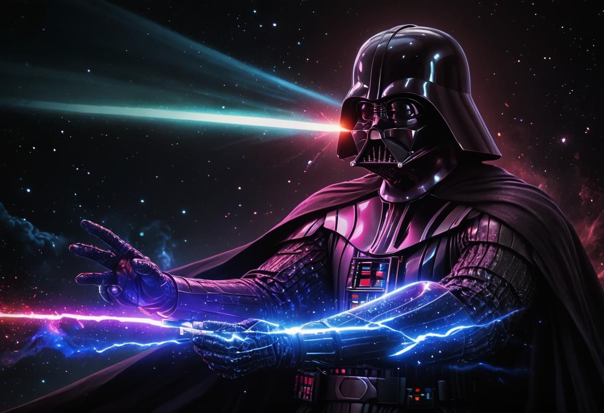 Darth Vader Lightsaber Duel: Cosmic Holographic Illustration
