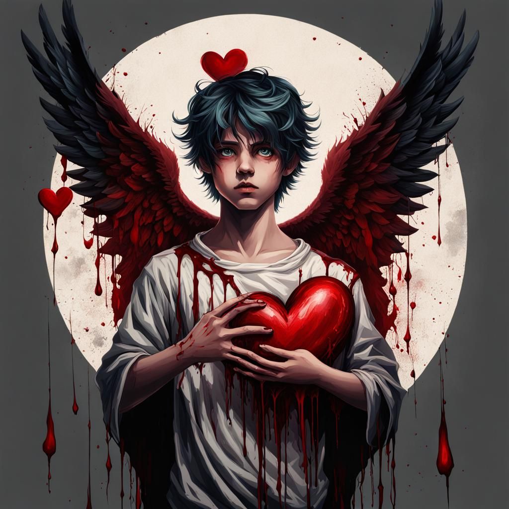 Gothic Angel with Bloody Heart: Digital Matte Painting