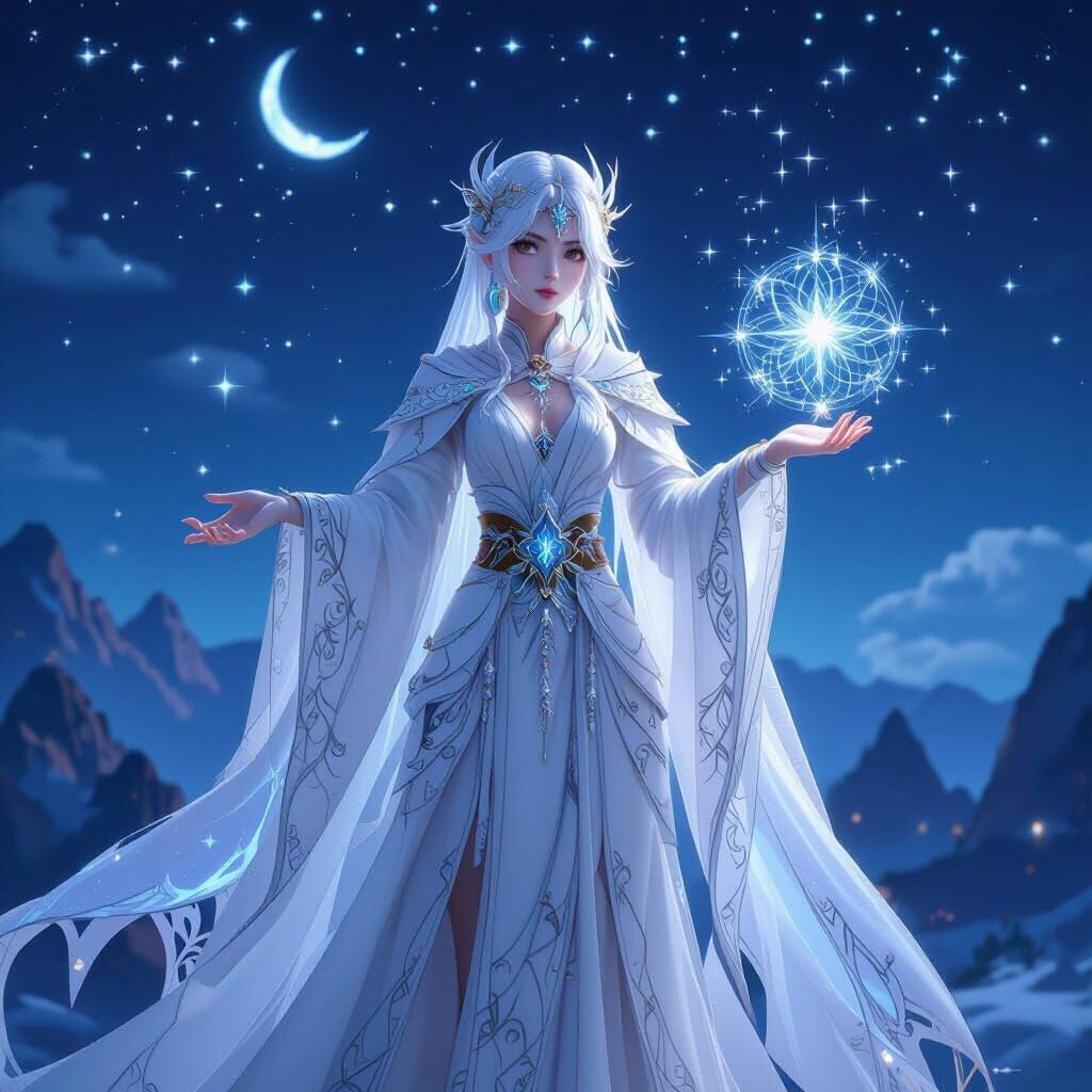 Eladrin Star Oracle Interprets Celestial Omens in Anime Styl...