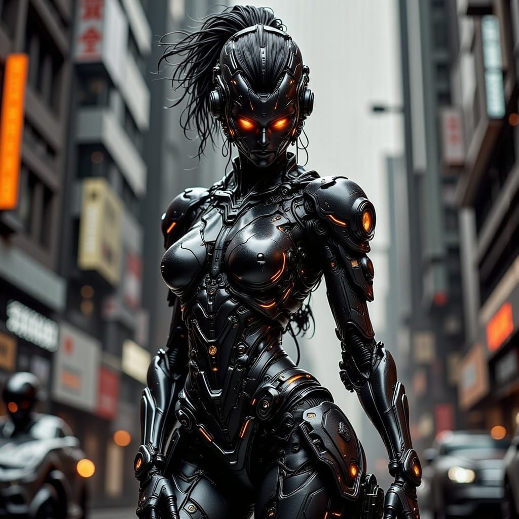 Cyberpunk Woman Soldier with Heavy Pistol