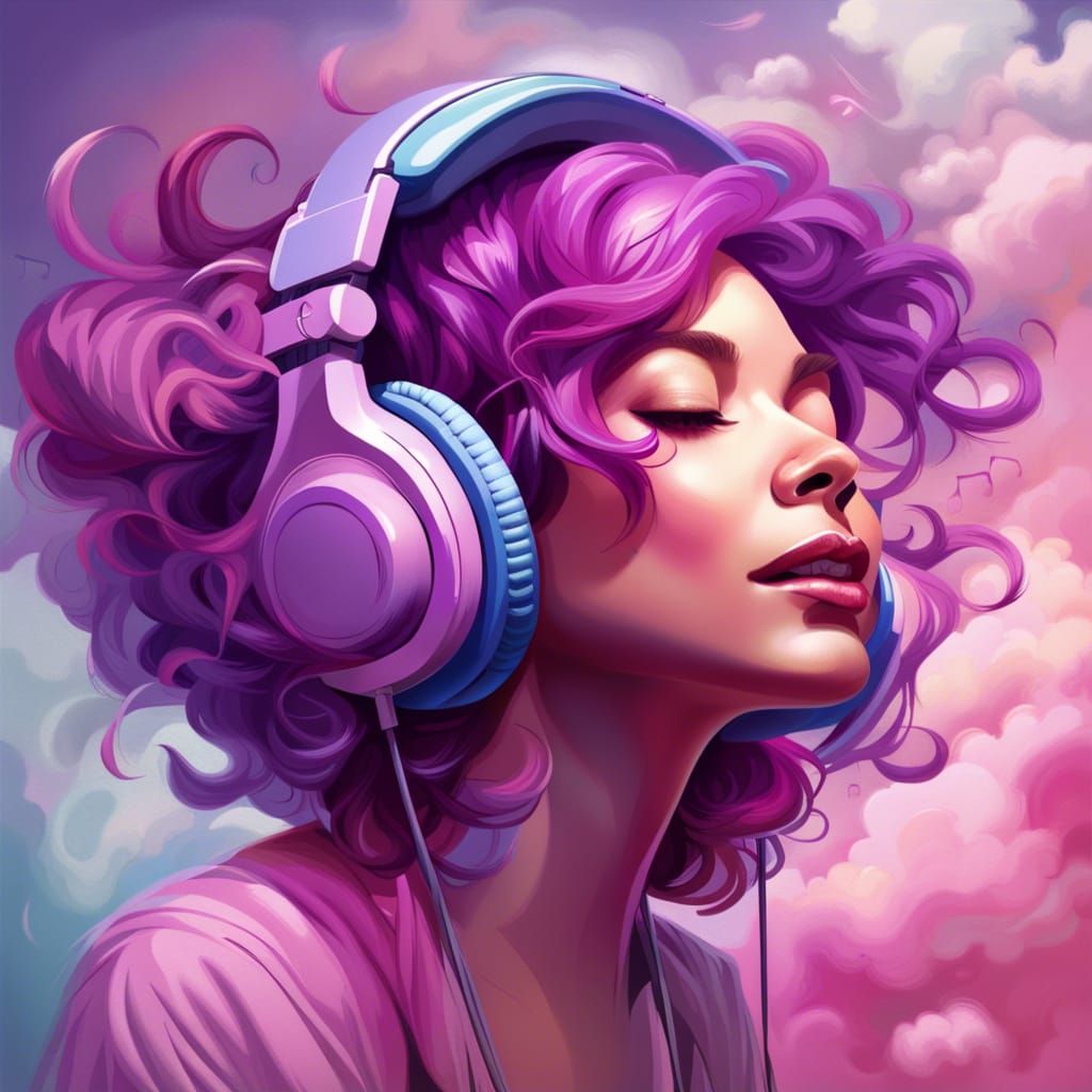 Purple Haired Woman with Pink Headphones: Splash Art