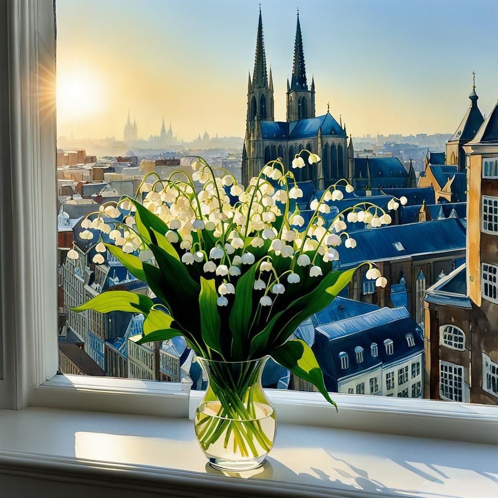 Lily of the Valley: Antwerp Sunrise Watercolor