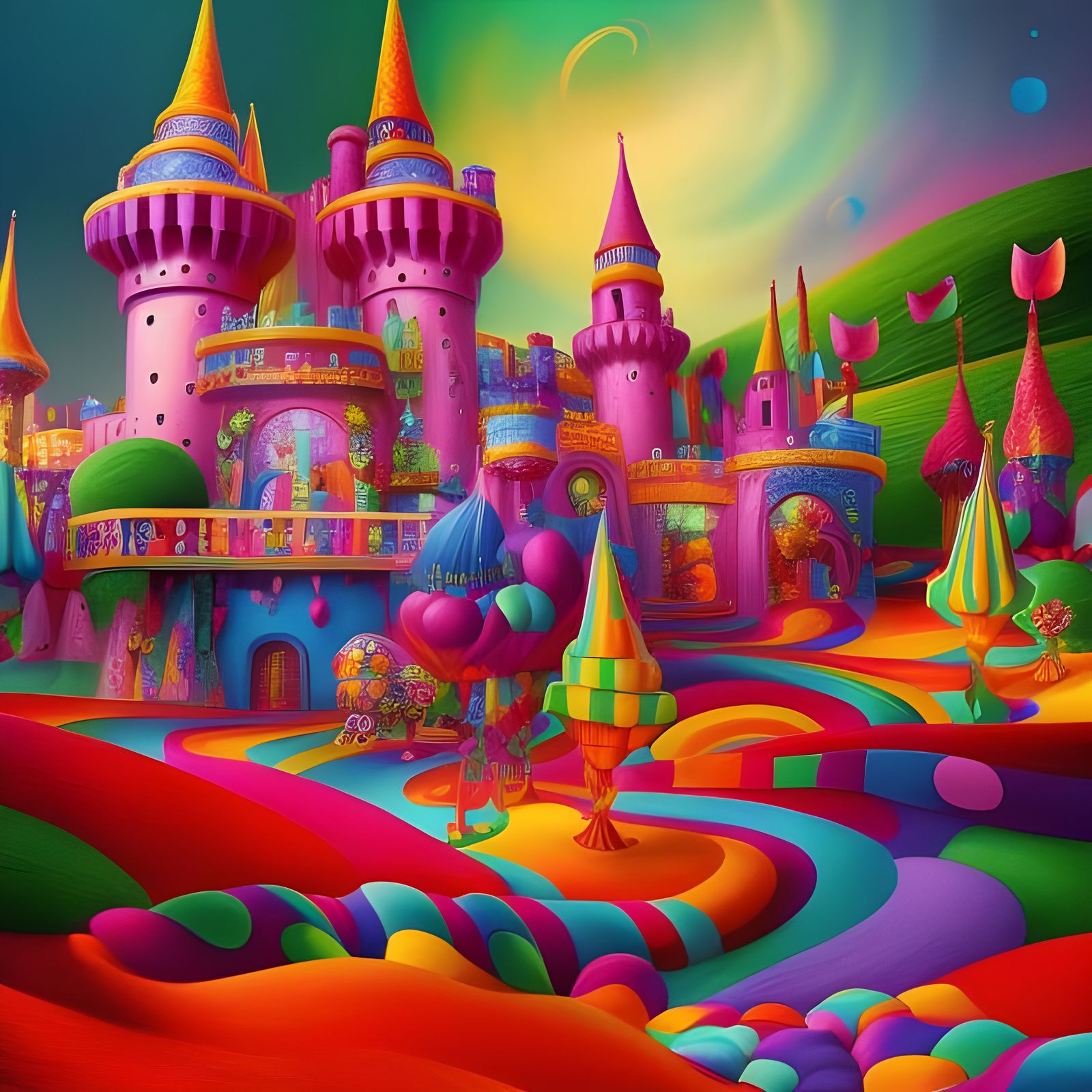 Psychedelic Candy Castle: Digital Illustration