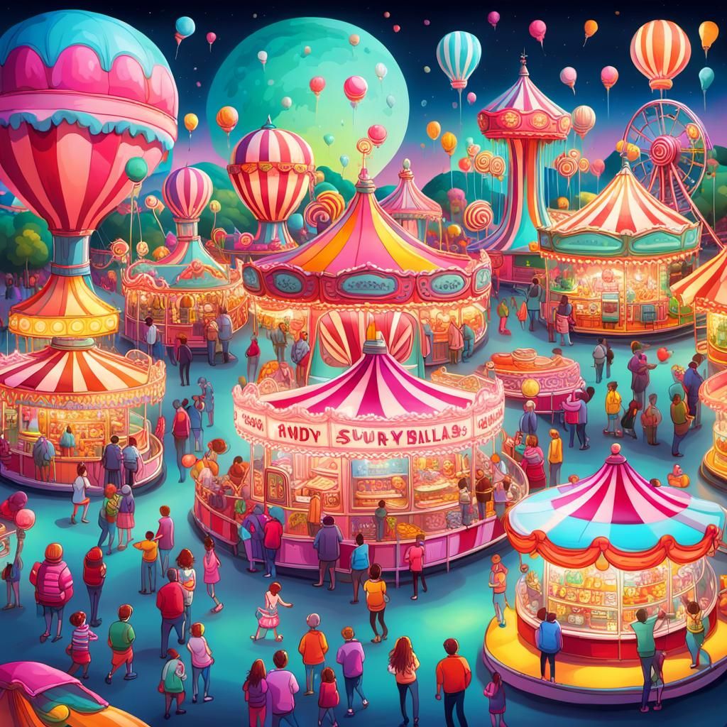 A beautiful fun fair with a lot of rides covered in fluoresc...