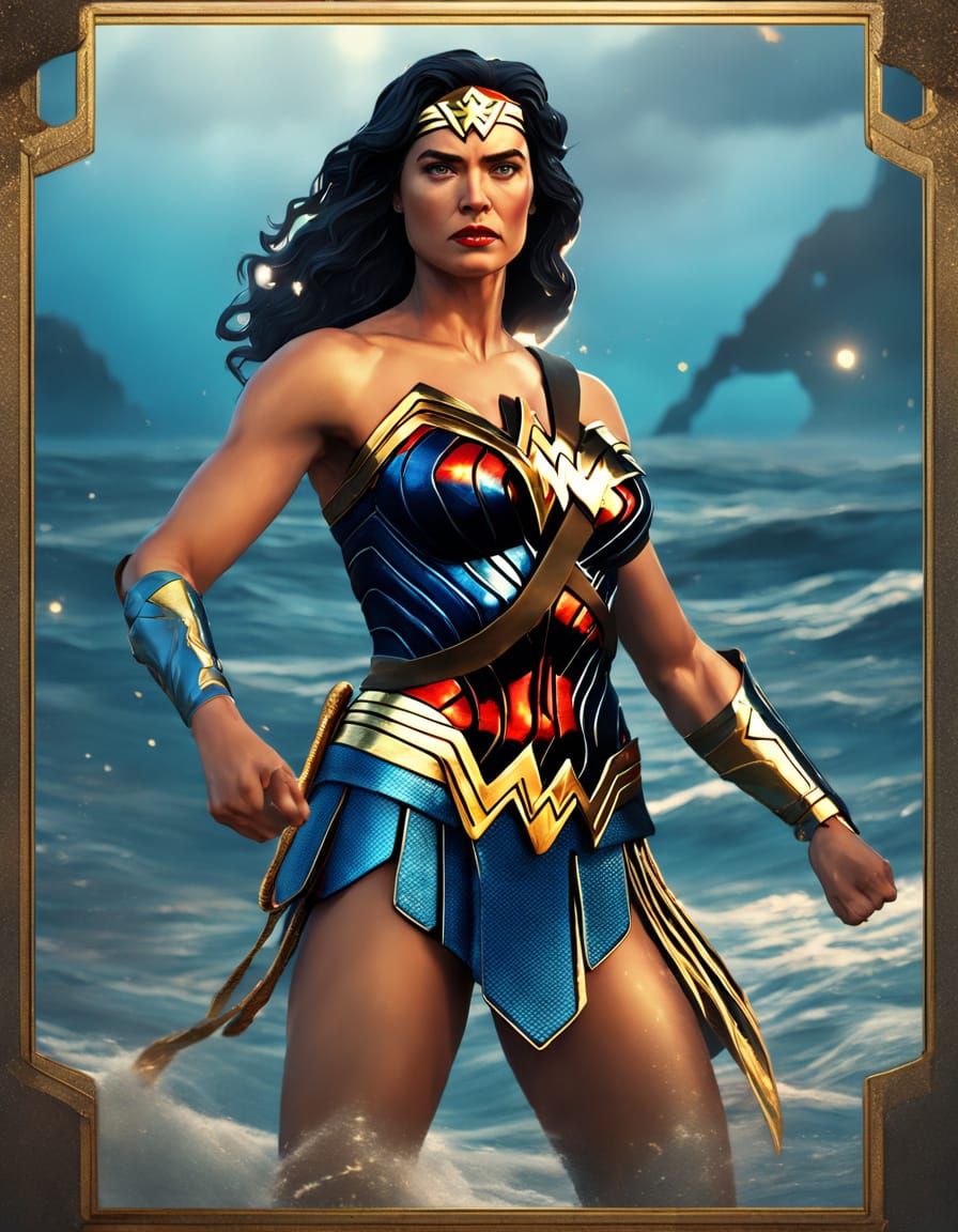 Shining Blue Superheroine Concept Art in Golden Light