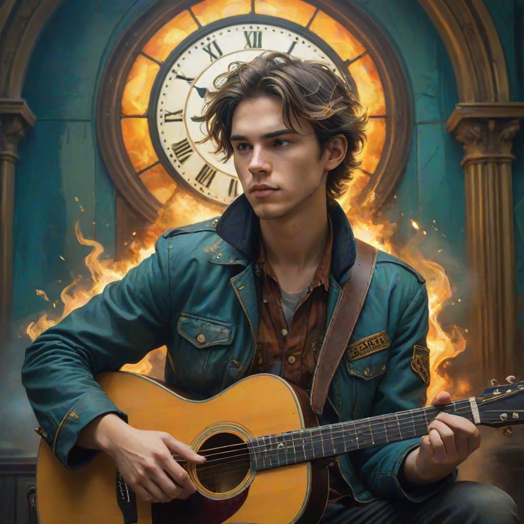 Glowing Earth Held by Hands, Burning with Flames in a Photor...