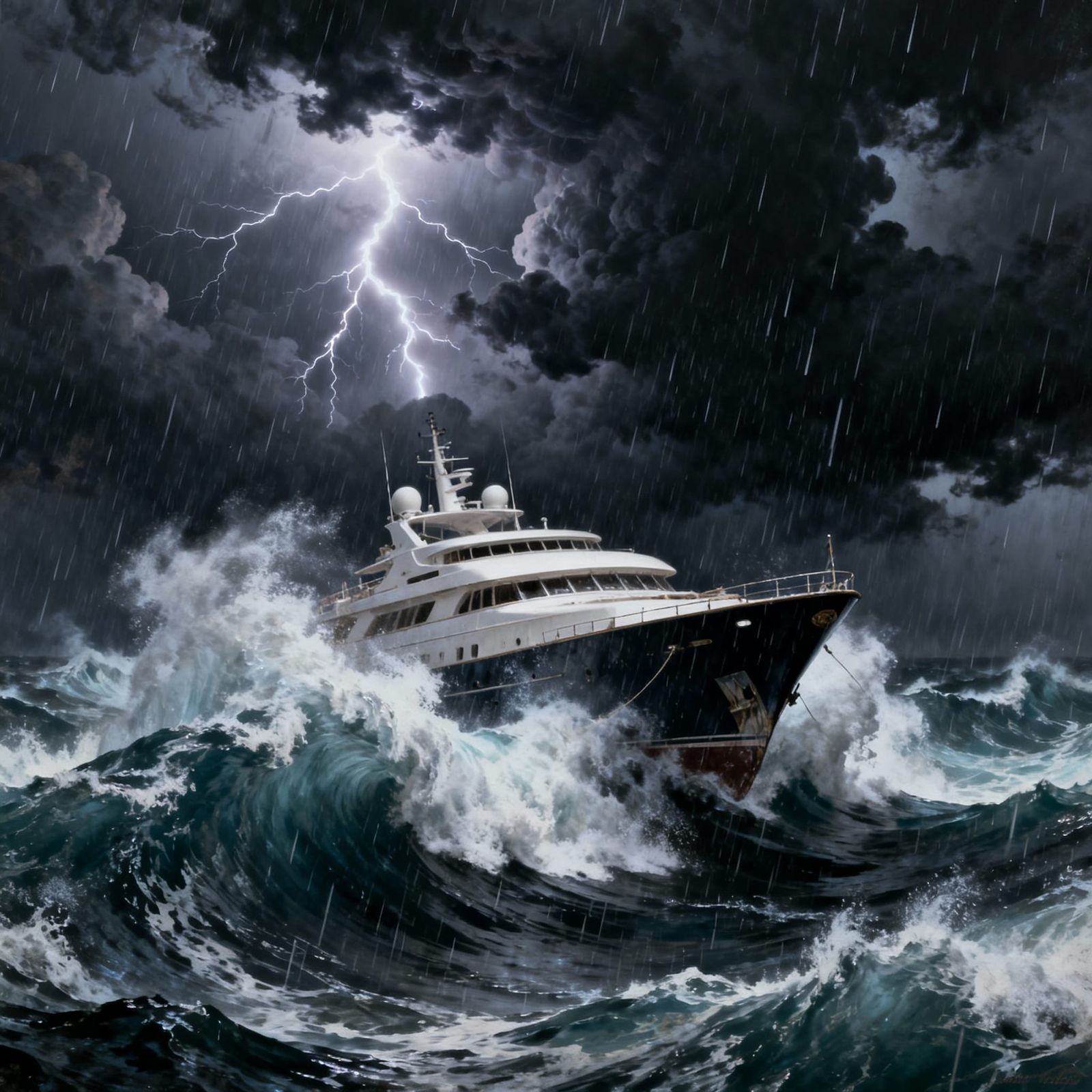 Yacht Battles Stormy Seas with Lightning and Tsunamis