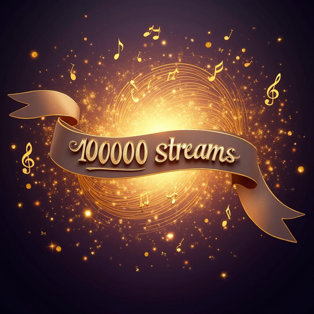 Elegant Banner Celebrating 100k Streams in Whimsical, Matte-...