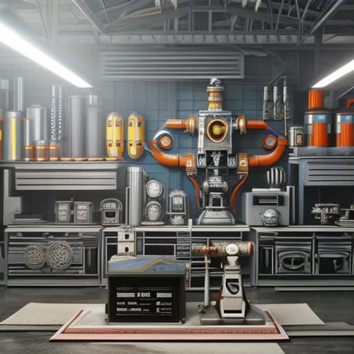 Hyperrealistic Robot in Intricate Workshop