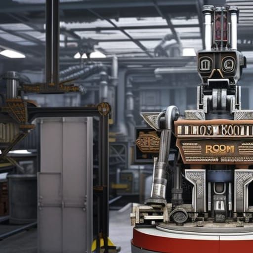 Hyperrealistic Robot in Intricate Workshop