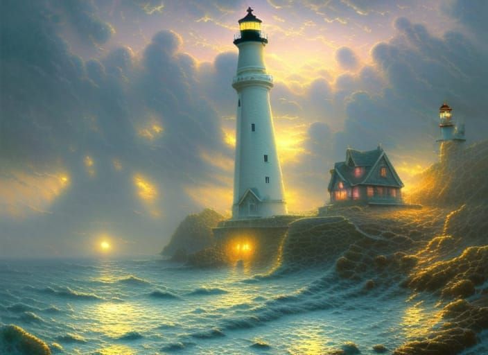 Ethereal Twilight Seascape with Pineapple Houses