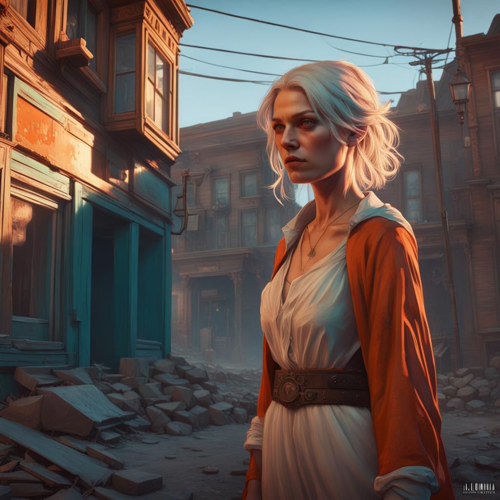 Ethereal Ghost in Abandoned Town: Hyperdetailed Concept Art