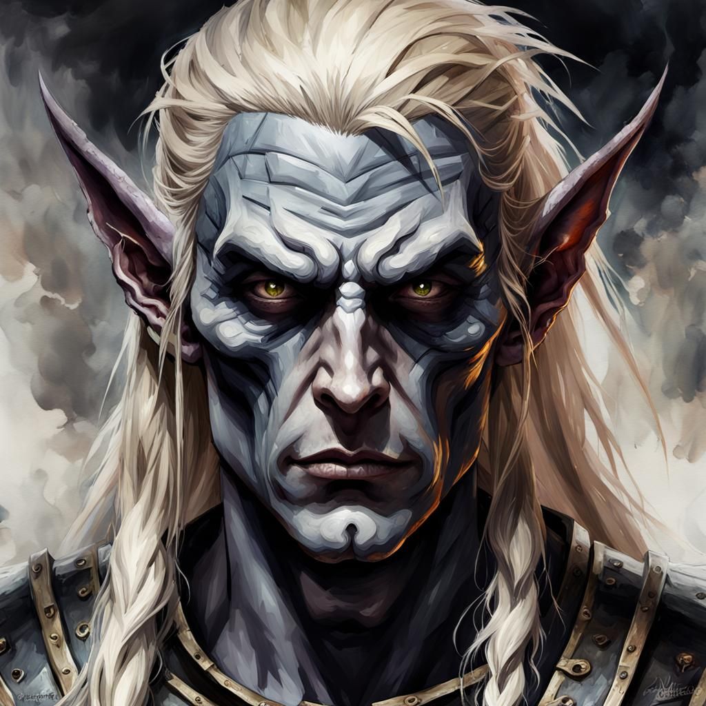 Grotesque Dark Elf Warrior in Gothic Impressionist Style