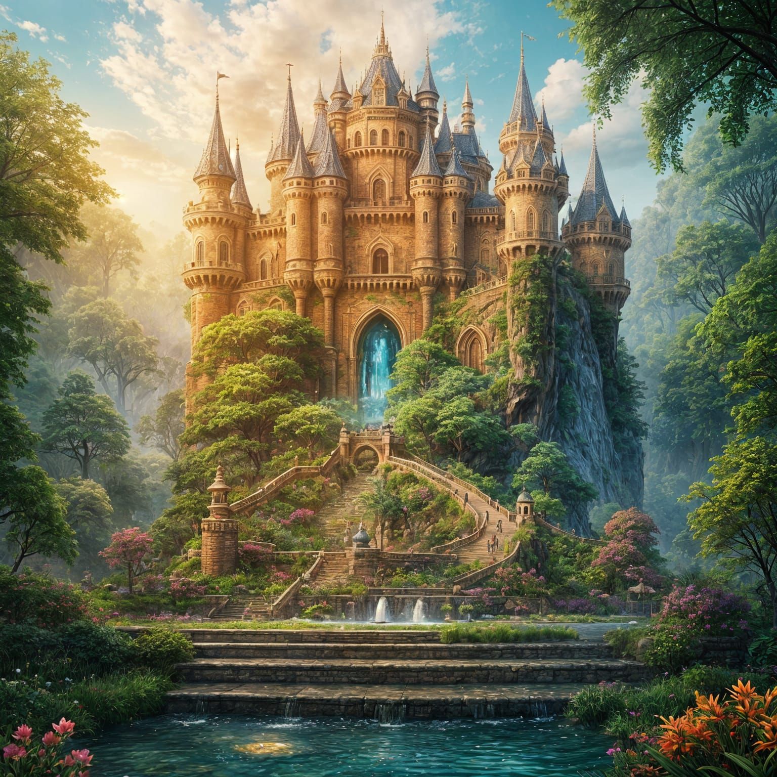Fantasy Meditation Castle in Lush Greenery