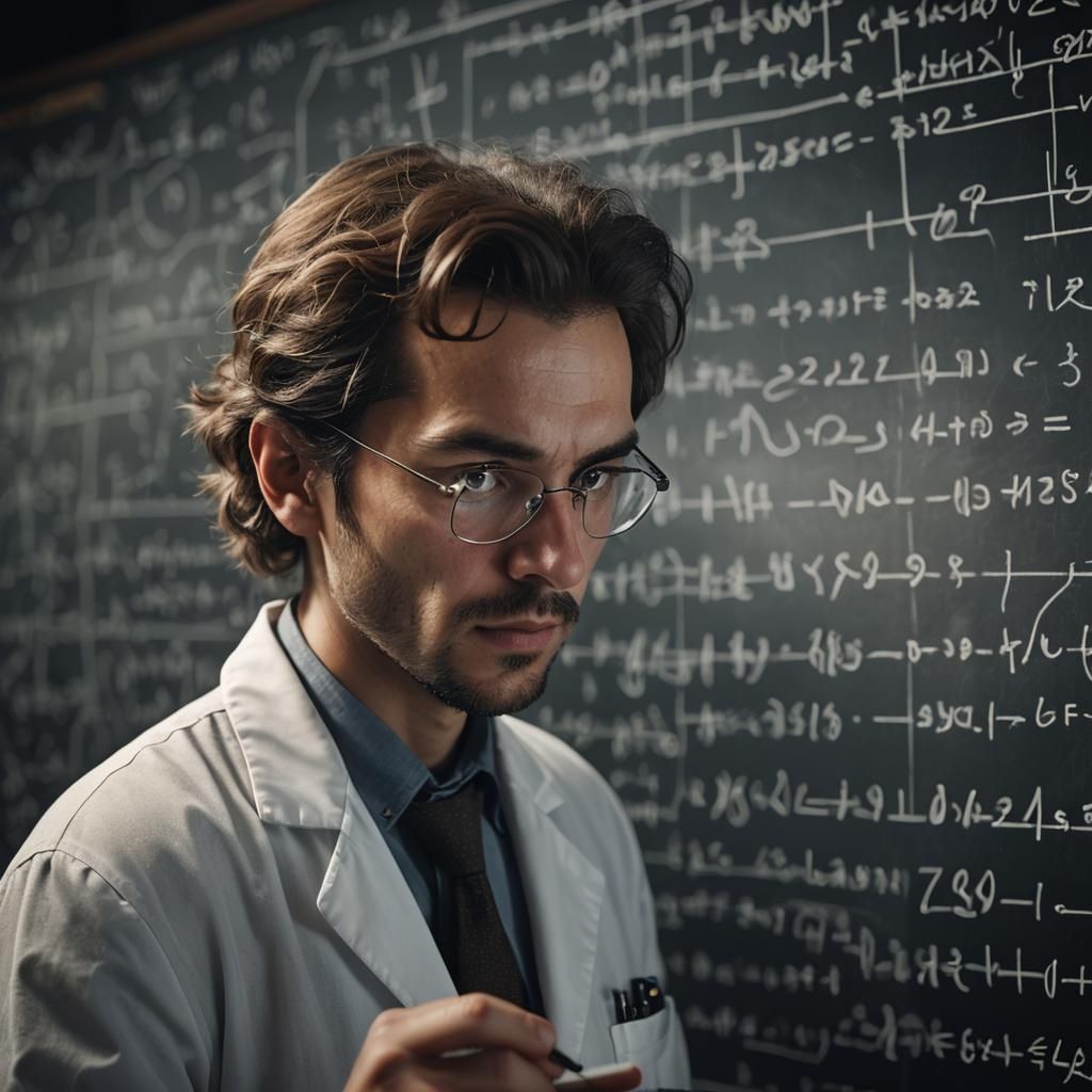 Intense Scientist Examines Equations in Moody Laboratory