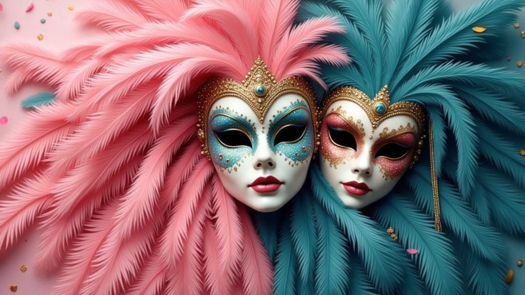 Venetian Mask & Feathers Under Full Moon