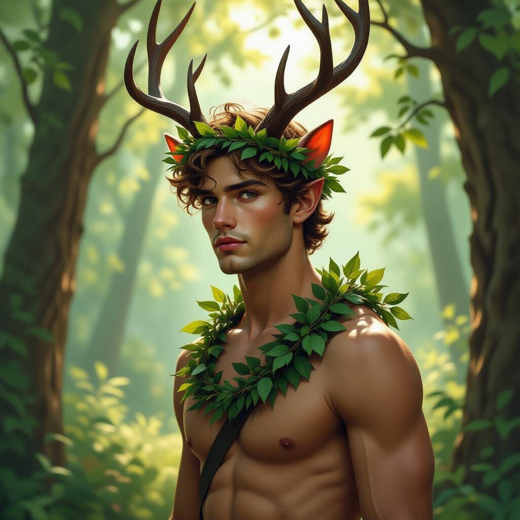 Faun in Forest, Realistic Style