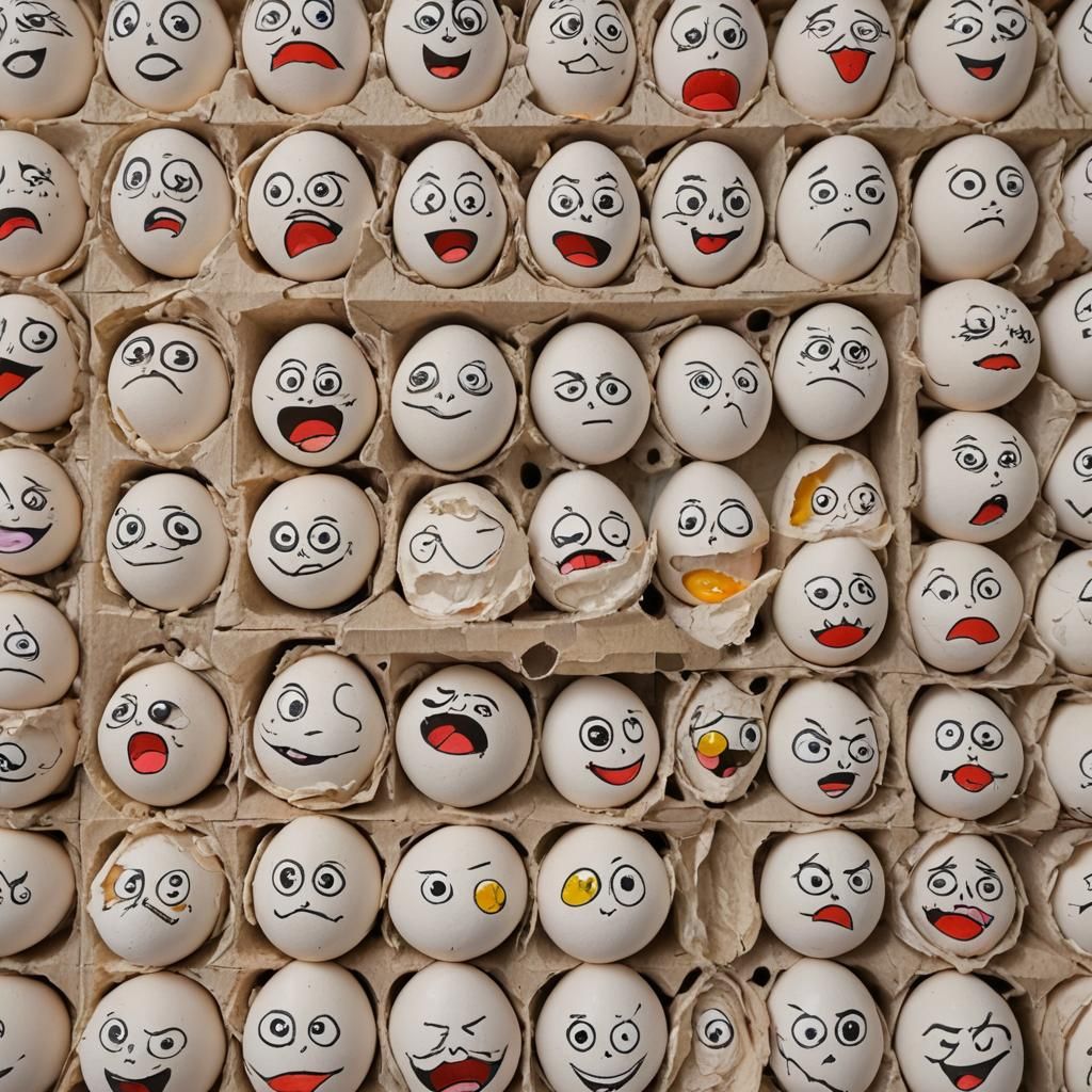 Whimsical Egg Faces in Colorful Carton