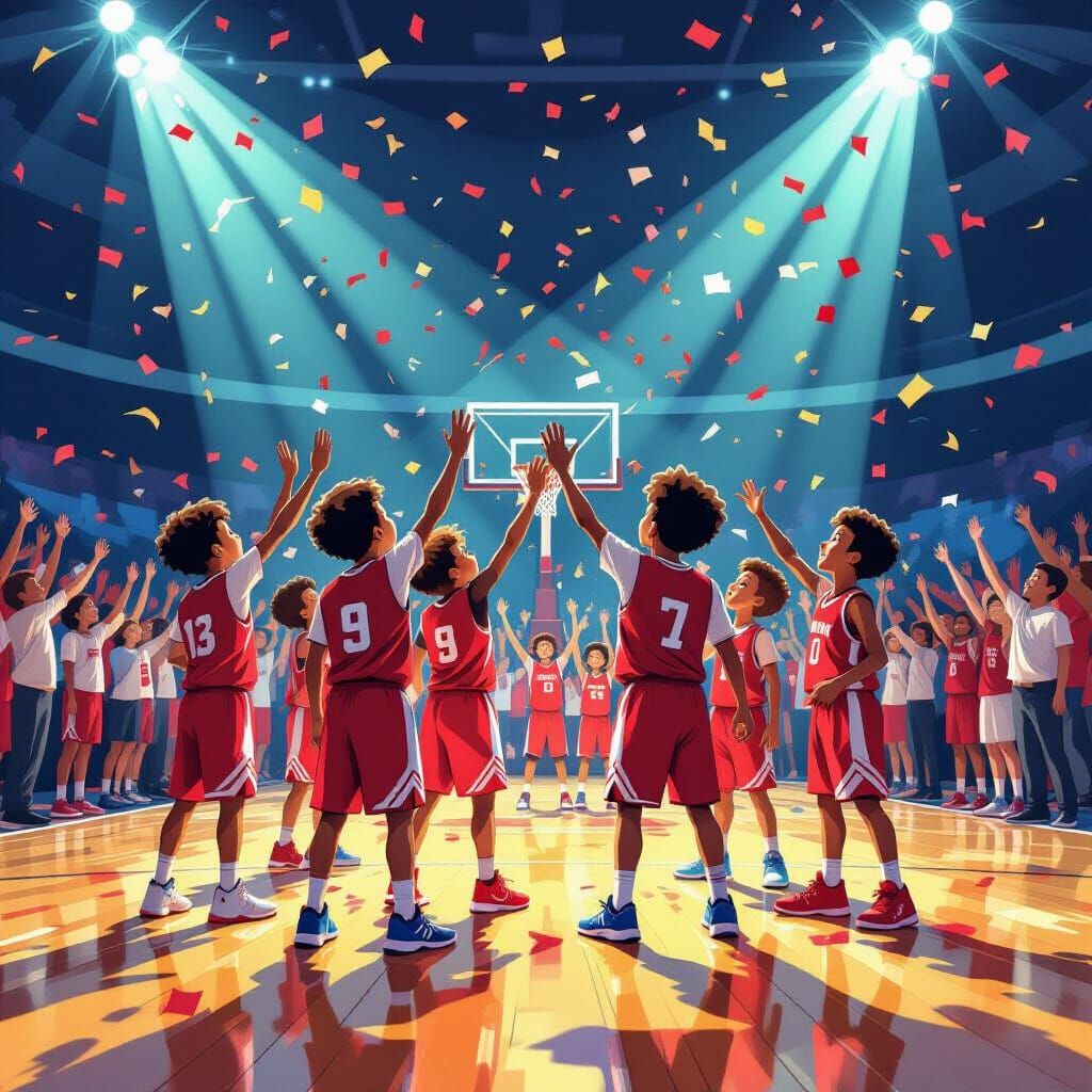 Youth Basketball Team Celebrates Victory in Digital Painting